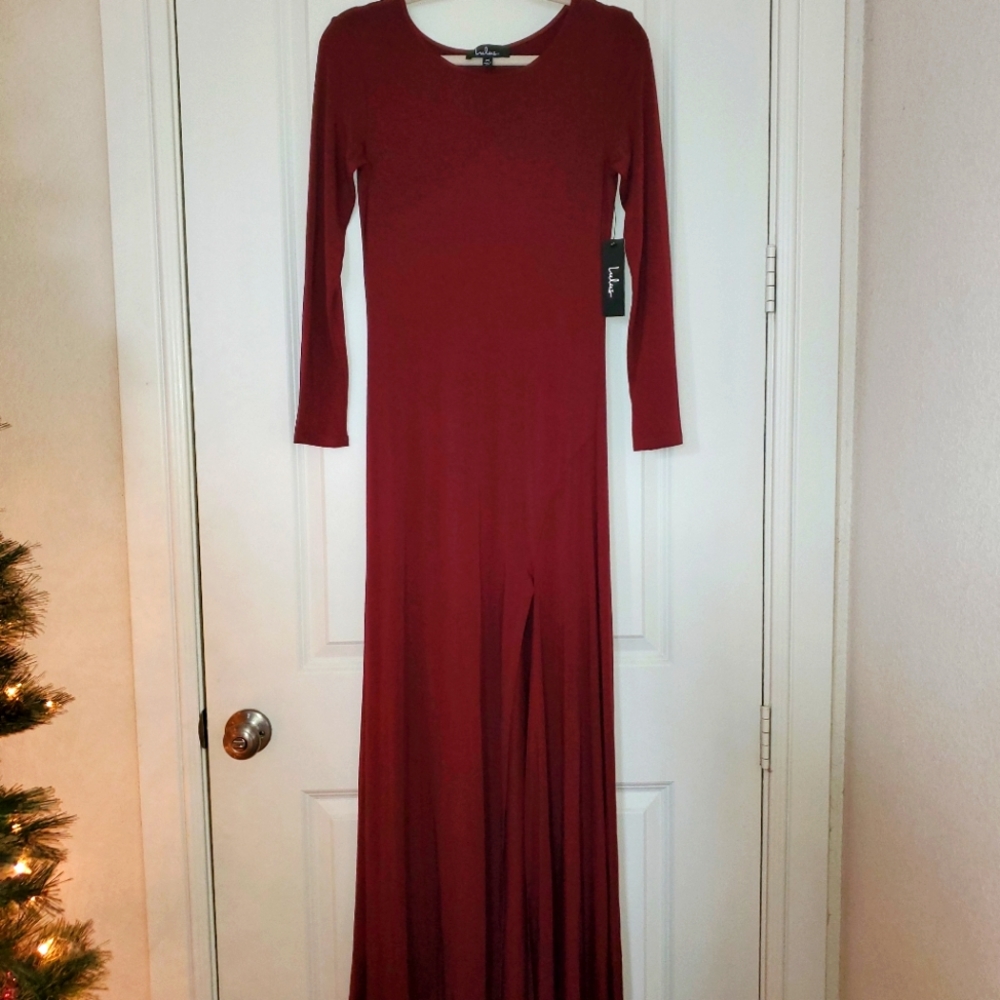 NWT Lulu's Maroon Bodycon Long Length Maxi Dress, Long Sleeve, Medium